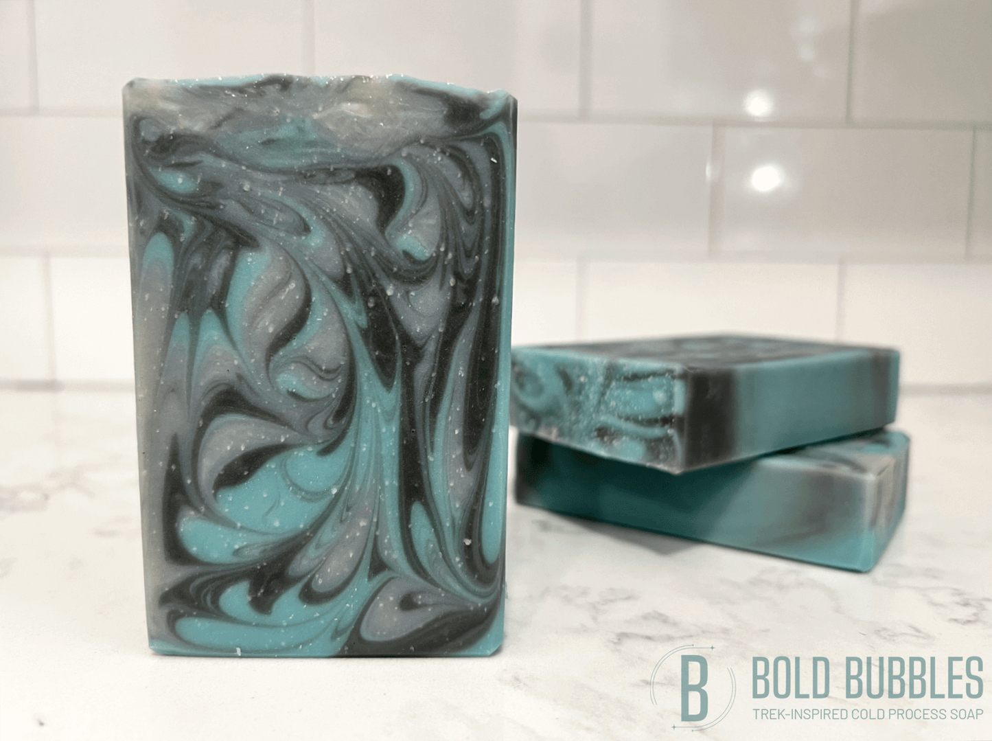 Inspired by Andoria, these blue, grey and white swirls smell like the airy and woodsy aura of waking up to a fresh layer of snow on crisp Christmas morning. If that sounds like something you love, this soap is for you!