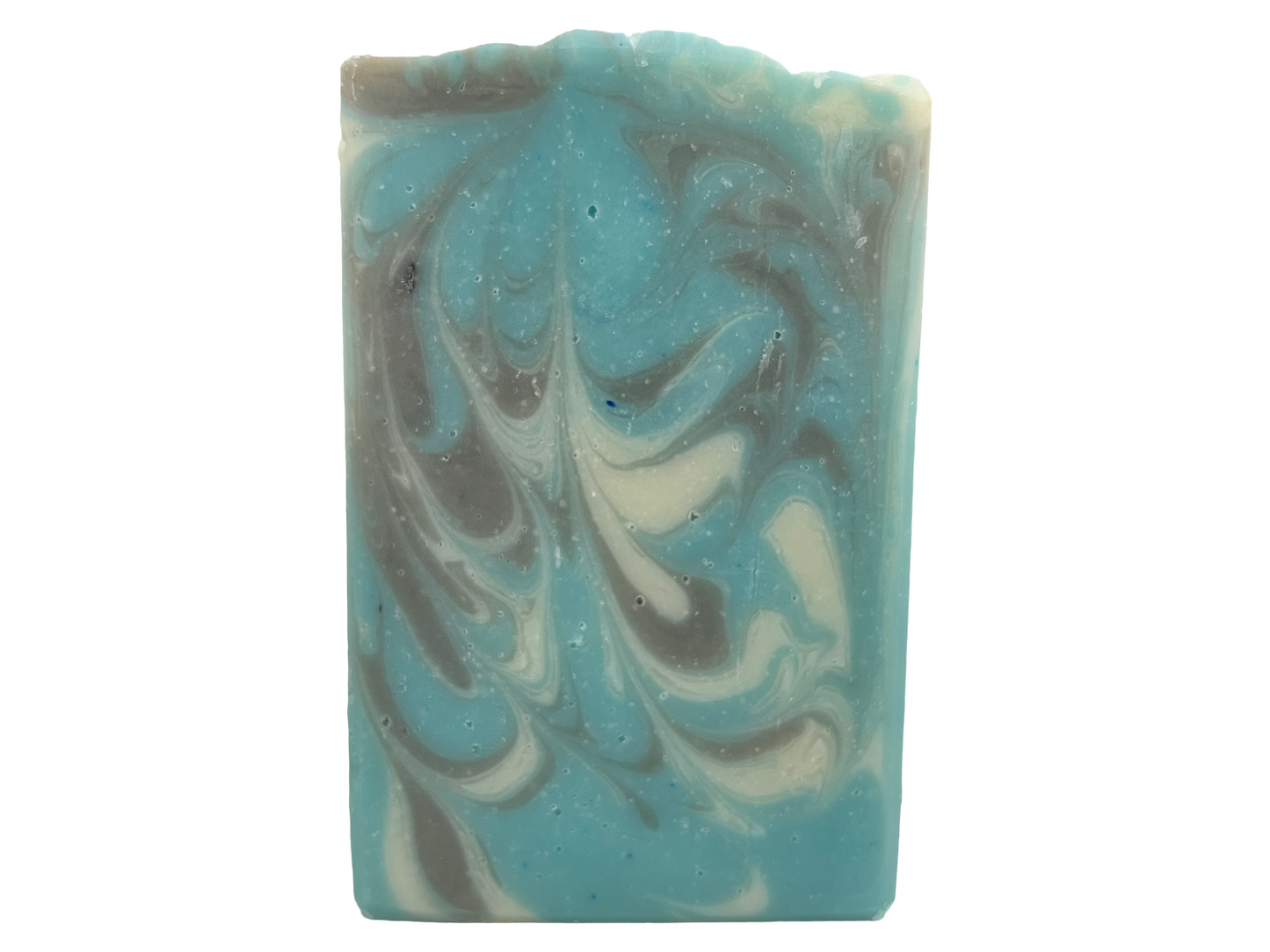 A bar of soap with swirls of blue, gray and white, inspired by the planet Andoria. The scent is White Christmas, a refreshing smell that smells like a pristine forest.