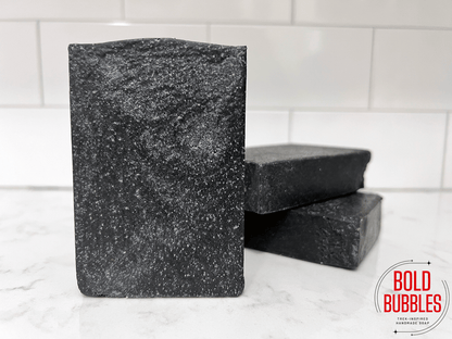 A luxurious salt bar colored with activated charcoal. Its appearance is inspired by Armus, the character that killed Tasha Yar in Star Trek: The Next Generation.