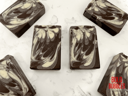 Swirls of brown and white with real coffee in this soap that smells like (you guessed it) fresh espresso.