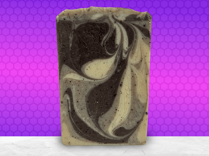 A bar of coffee soap with various shades of brown and cream-colored swirls. It smells like a cafe latte, and it is inspired by Captain Janeway's obsession with coffee on Star Trek: Voyager and Star Trek: Prodigy.