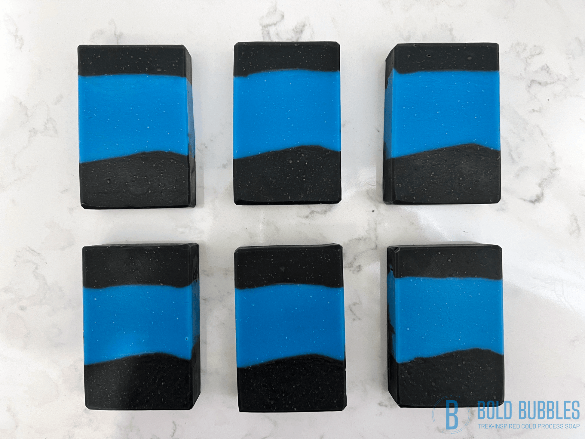 Blue bars of soap inspired by the uniform worn by Dr. Crusher in Star Trek: The Next Generation. They are imperfect in design, and therefore being sold at a discount.