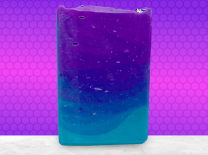 Gradient purple to blue soap bar on a white background. The colors are inspired by Murf from Star Trek: Prodigy, and the scent is fresh mango.