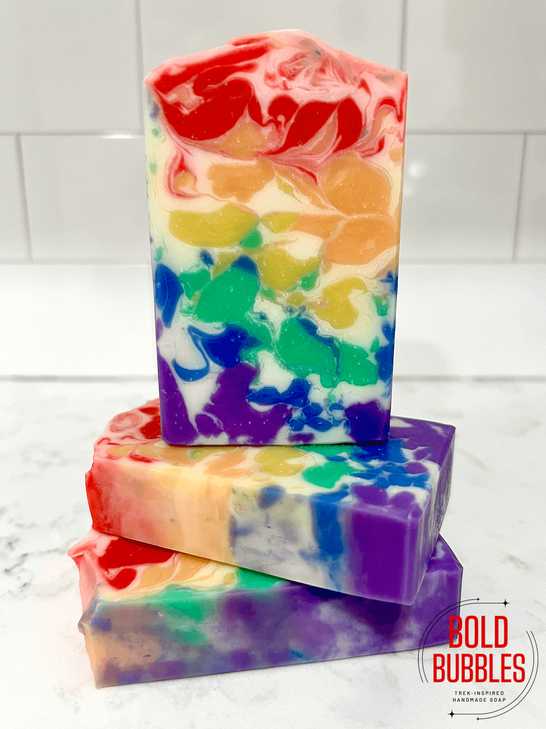 A rainbow soap that smells like Skittles. It is inspired by the wavy look of the Nexus, as seen in Star Trek: Generations.