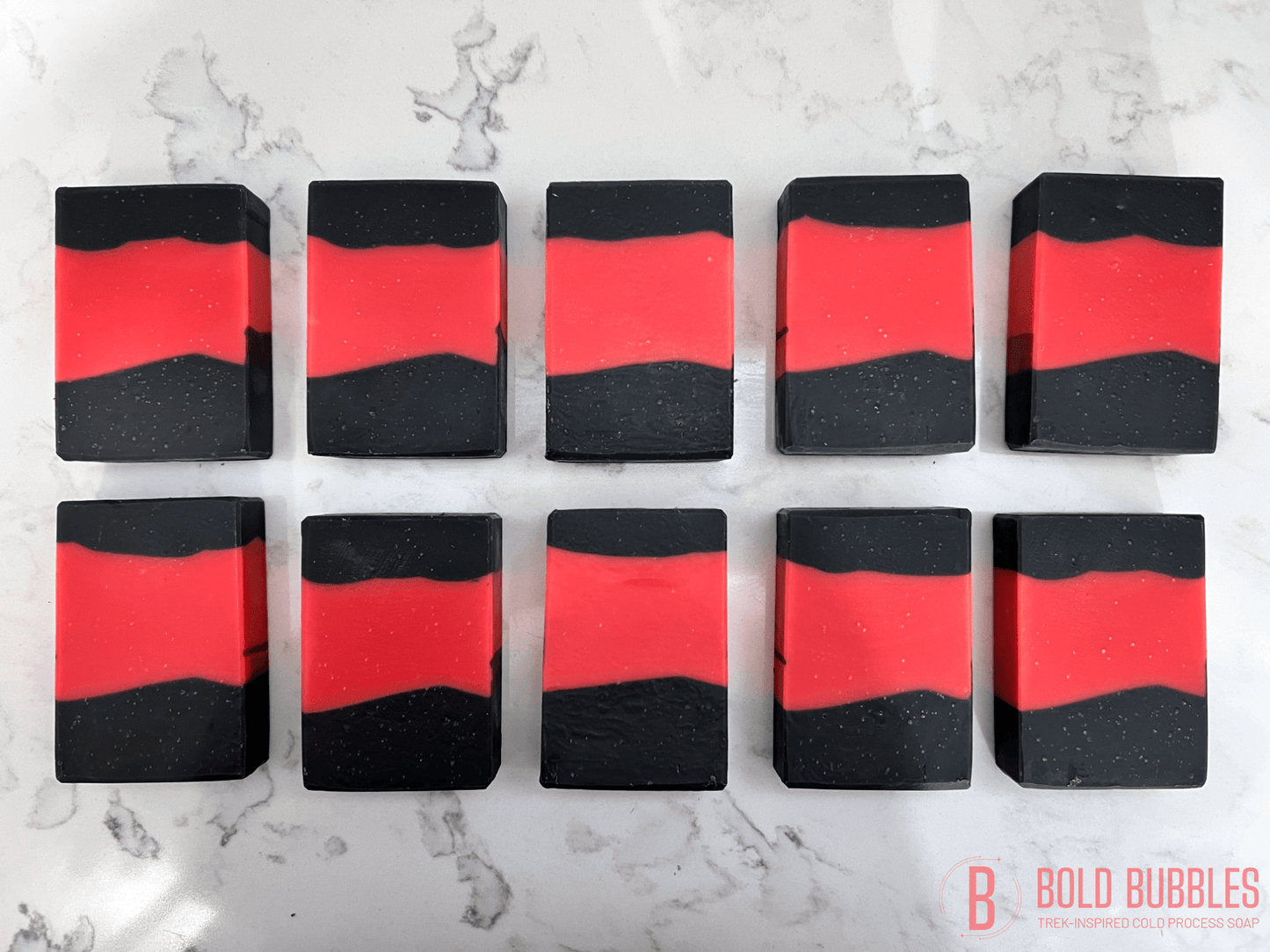 Red bars of soap inspired by the uniform worn by Picard in Star Trek: The Next Generation. They are imperfect in design, and therefore being sold at a discount.