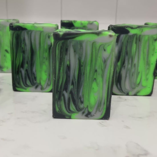 Vertical swirls of green, black and gray make up this soap inspired by the Borg from Star Trek TNG, Voyager, and more. The scent is a tempting unisex blend of earthy and floral notes. Do it: tempt your flesh!