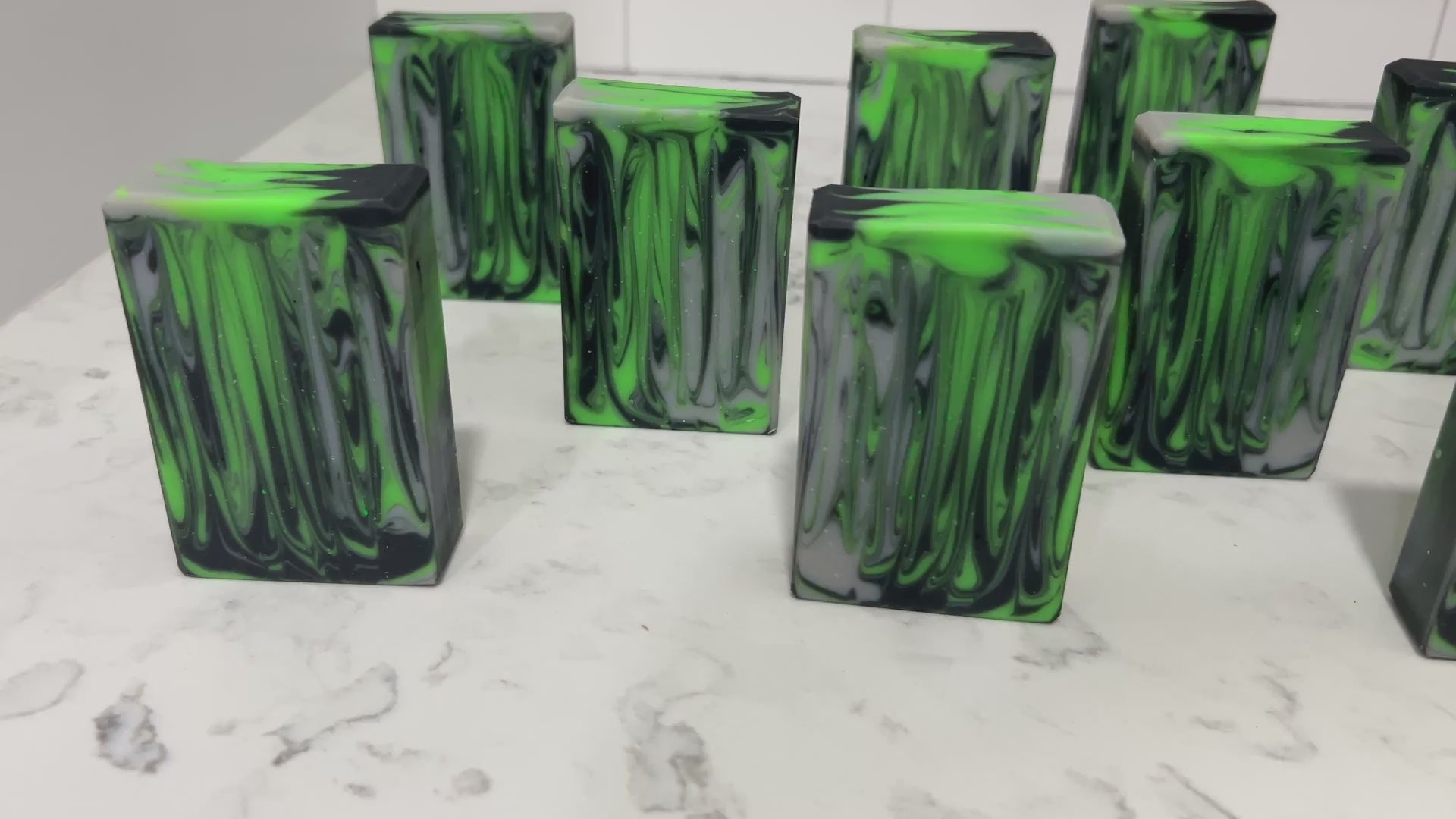 Vertical swirls of green, black and gray make up this soap inspired by the Borg from Star Trek TNG, Voyager, and more. The scent is a tempting unisex blend of earthy and floral notes. Do it: tempt your flesh!
