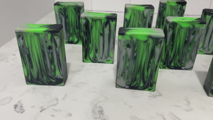 Vertical swirls of green, black and gray make up this soap inspired by the Borg from Star Trek TNG, Voyager, and more. The scent is a tempting unisex blend of earthy and floral notes. Do it: tempt your flesh!