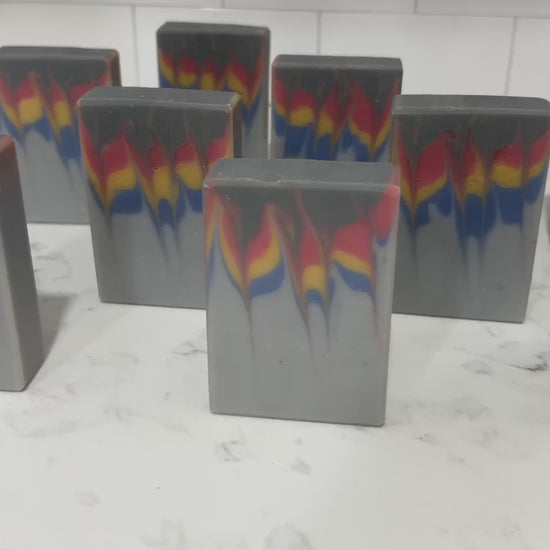 Bars of soap inspired by the grey, blue, yellow, and red sweater Wesley Crusher wore in Star Trek: The Next Generation. The scent is a dynamic unisex blend of citrus, floral, and earthy notes.