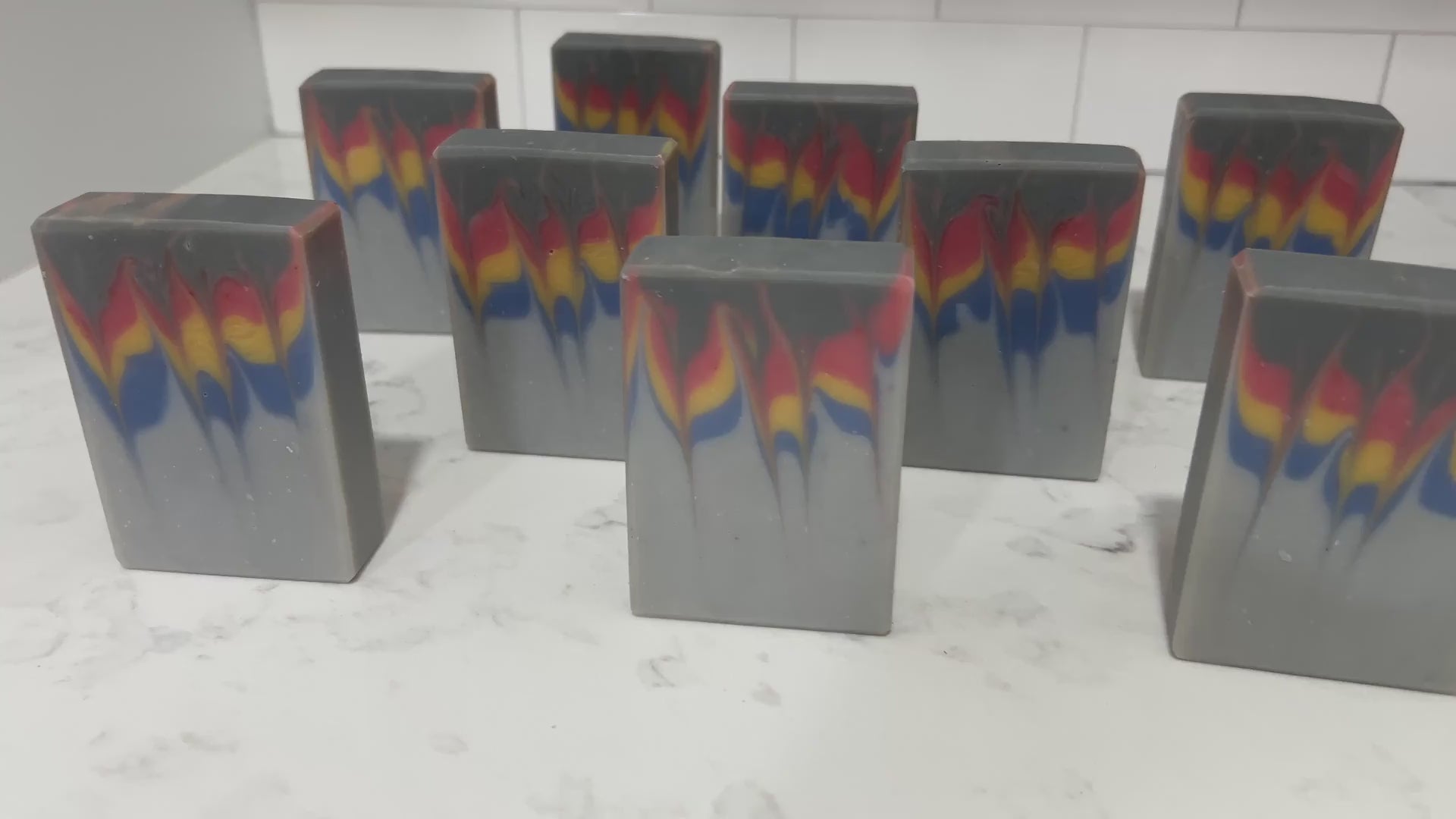 Bars of soap inspired by the grey, blue, yellow, and red sweater Wesley Crusher wore in Star Trek: The Next Generation. The scent is a dynamic unisex blend of citrus, floral, and earthy notes.