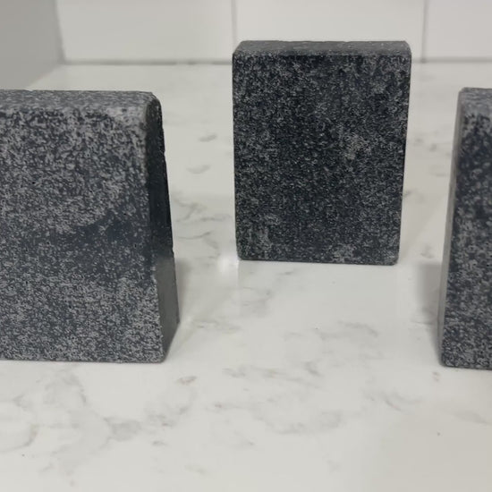 Black salt bars inspired by the character Armus from Star Trek: TNG. Salt bars are known for producing an extra luxurious, creamy latehr. The soap has a delicious black raspberry vanilla scent.
