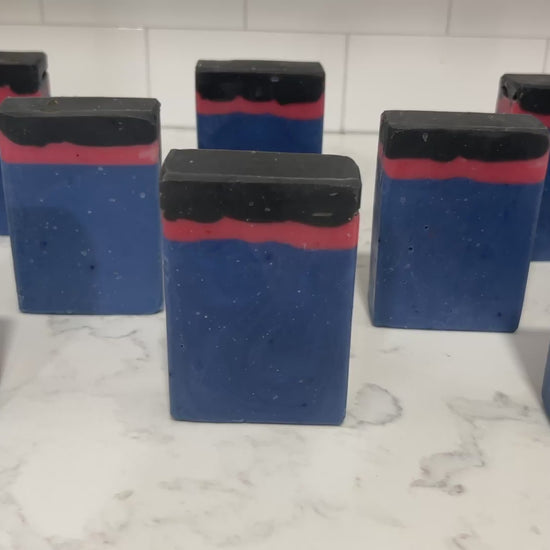 Bars of blue, red and black soap inspired by the uniforms worn on the show Star Trek: Enterprise. The Kentucky bourbon scent is inspired by Trip and Reed's near-death experience in the episode "Shuttlepod One."