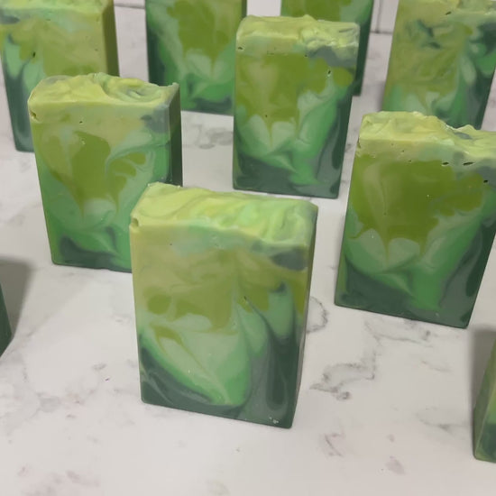 Bars of a seven-color green swirled soap made with an intoxicating fresh lime fragrance. It is inspired by the Seven of Limes drink mentioned in Star Trek: Discovery.