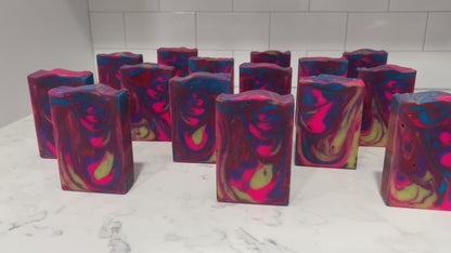 The swirled colors in this soap are inspired by the bright colors of Jake Sisko's attire on Star Trek: Deep Space Nine. The scent is "orange paradise," a ray of sunshine for your sonic shower!
