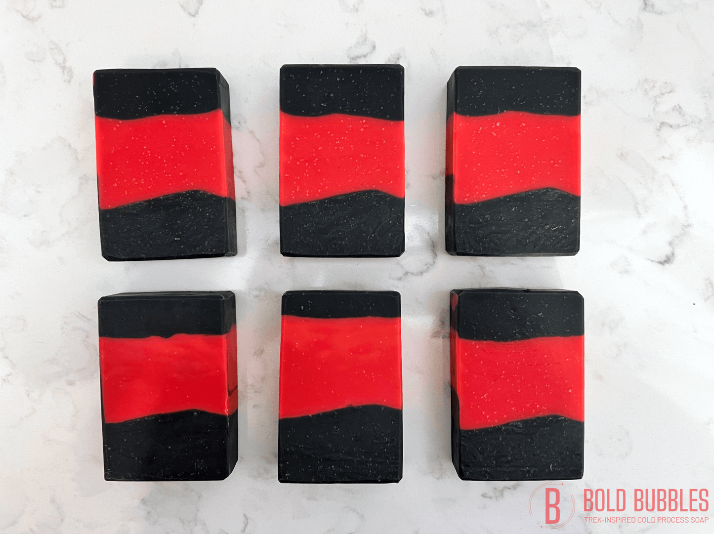 Red bars of soap inspired by the uniform worn by Riker in Star Trek: The Next Generation. They are imperfect in design, and therefore being sold at a discount.