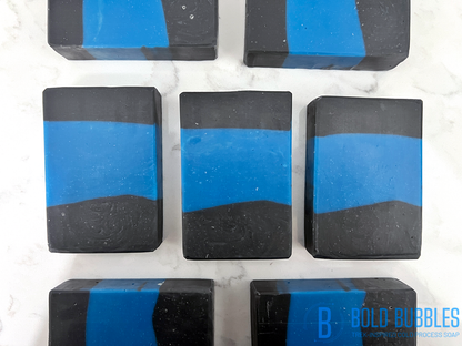 Blue and black bars of soap inspired by the uniform design on Star Trek: The Next Generation.