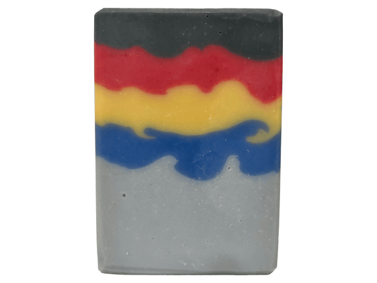 A bar of soap inspired by the grey, blue, yellow, and red sweater Wesley Crusher wore in Star Trek: The Next Generation. The scent is a dynamic unisex blend of citrus, floral, and earthy notes.