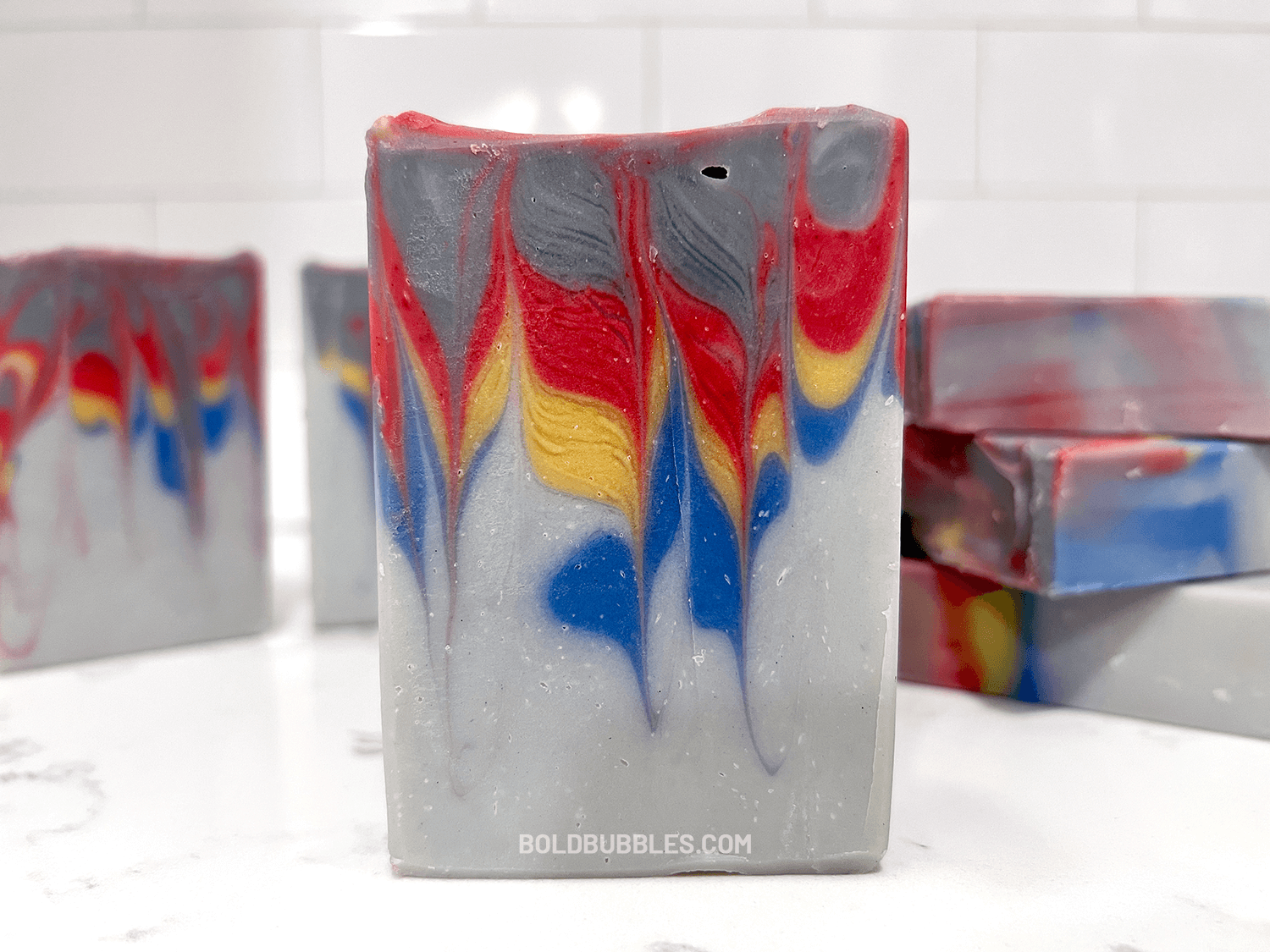 Bars of soap inspired by the grey, blue, yellow, and red sweater Wesley Crusher wore in Star Trek: The Next Generation. The scent is a dynamic unisex blend of citrus, floral, and earthy notes.