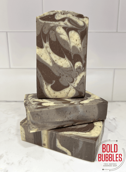 Swirls of brown and white with real coffee in this soap that smells like (you guessed it) fresh espresso.